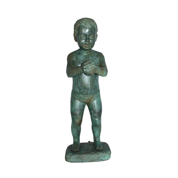 Nifao Boy with Sponge Bronze Statue, Home Office Decor Sculpture, 8"L x 9"W x 22"H