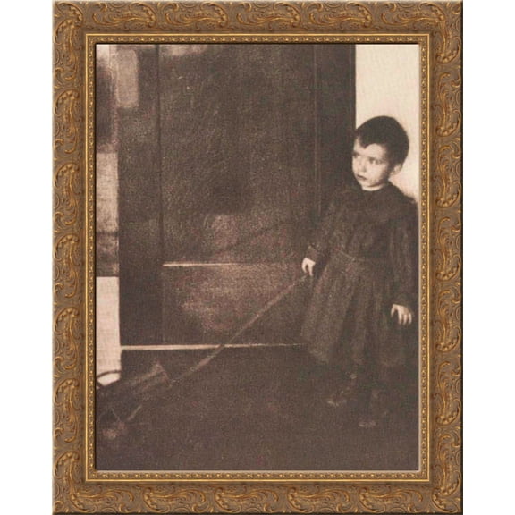 Boy with Wagon 24x20 Gold Ornate Wood Framed Canvas Art by Clarence White