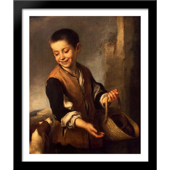 Boy with a Dog 28x34 Large Black Wood Framed Print Art by Bartolome Murillo
