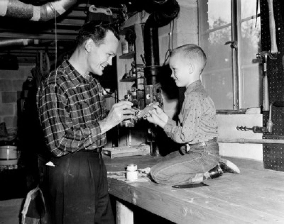 Boy with father painting toy Canvas Art -  (24 x 36)