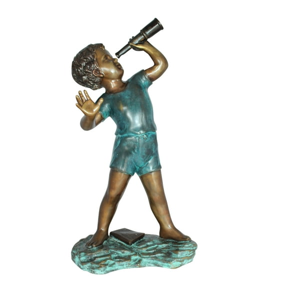 Boy with telescope Bronze Statue - Size: 14"L x 10"W x 28"H.