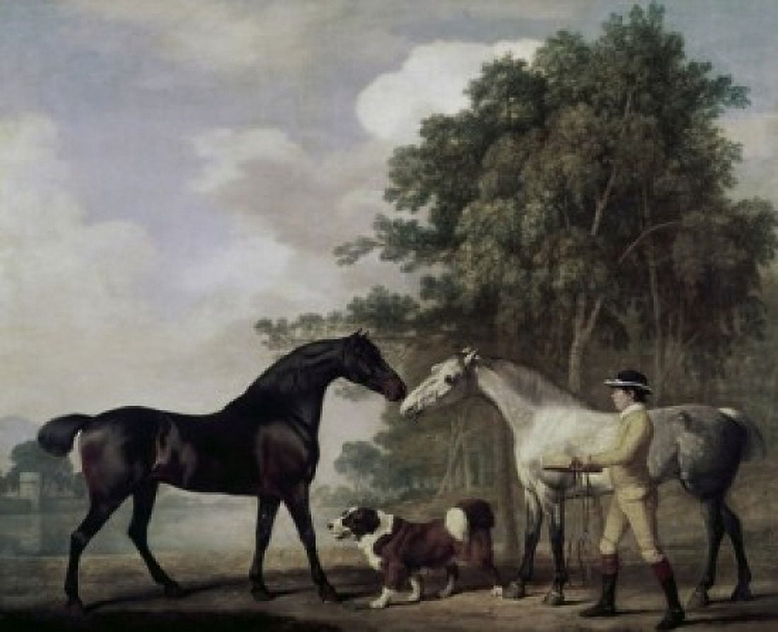 Boy with two horses nad dog painted image Canvas Art - (24 x 36)
