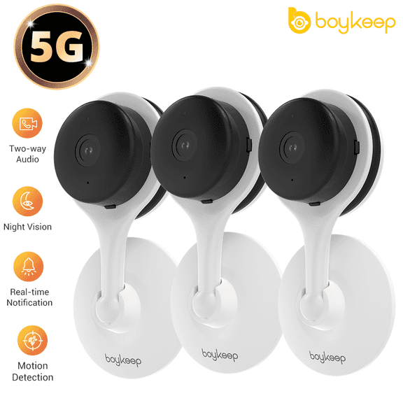 BoyKeep 2K 5G&2.4GHz Wi-Fi Security Camera, Indoor Home Security Camera for Baby/Elder, Pet Camera with Phone App, 2-Way Audio Baby Monitor Camera, Night Vision, 12s Cloud & Local Storage, 3 PCS