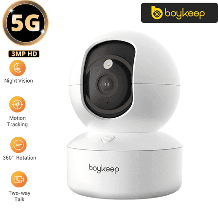BoyKeep 2K Indoor Security Camera 5G/2.4GHz Wireless WiFi,Pan-Tilt-Zoom Pet Cam With Color Night Vision, 2-Way Audio, Motion Tracking, No Plug Version