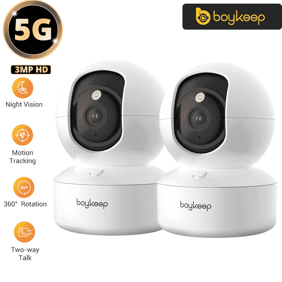 BoyKeep 2K Indoor Security Camera 5G/2.4GHz Wireless WiFi ,Monitor for Baby Pet, Smart Home Camera with One-Touch Call, 360° PTZ, 2-Way Audio, Color Night Vision, No Plug Version,Motion Tracking
