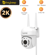 BoyKeep 2K Security Camera Outdoor, 2.4GHz Wi-Fi 360° View Pan/Tilt Wired Camera for Home Security Outside with Phone App, 24/7 Recording, Color Night Vision, Motion Detection, 2-Way Talk