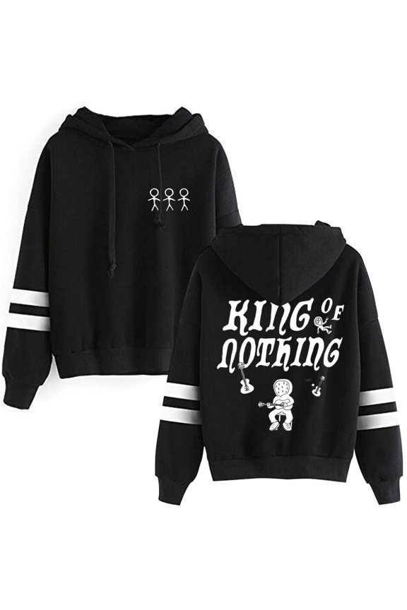 BoyWithUke Merch King Of Nothing Logo Hoodie Unisex Pocketless Double-Stripe Sleeve Casual Sweatshirt,2XL,Black