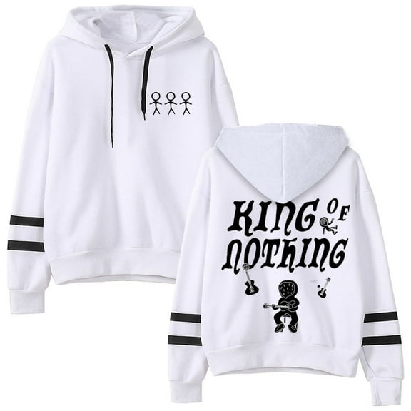 BoyWithUke Merch King Of Nothing Logo Hoodie Unisex Pocketless Double-Stripe Sleeve Casual Sweatshirt,L,White