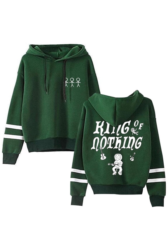 BoyWithUke Merch King Of Nothing Logo Hoodie Unisex Pocketless Double-Stripe Sleeve Casual Sweatshirt,M,Green