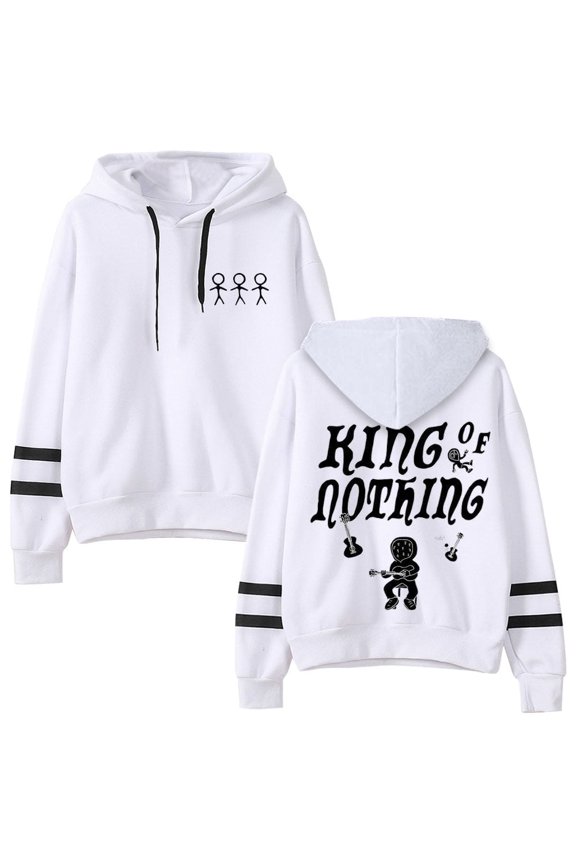 BoyWithUke Merch King Of Nothing Logo Hoodie Unisex Pocketless Double-Stripe Sleeve Casual Sweatshirt,M,White