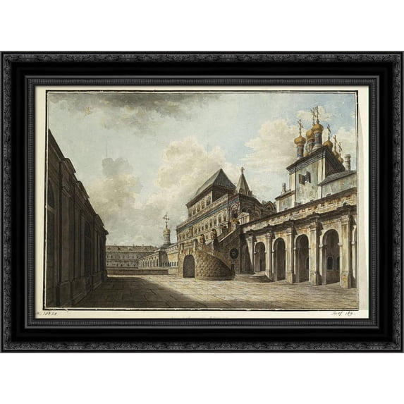 Boyars's platform 24x20 Black Ornate Wood Framed Canvas Art by Alekseyev, Fyodor