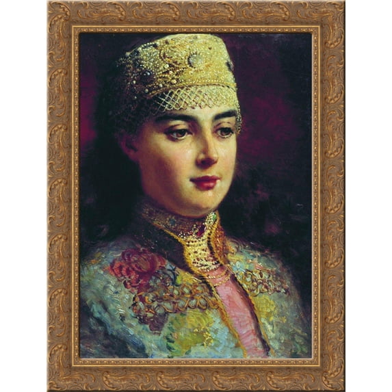 Boyaryshnya by the window 20x24 Gold Ornate Wood Framed Canvas Art by Makovsky, Konstantin