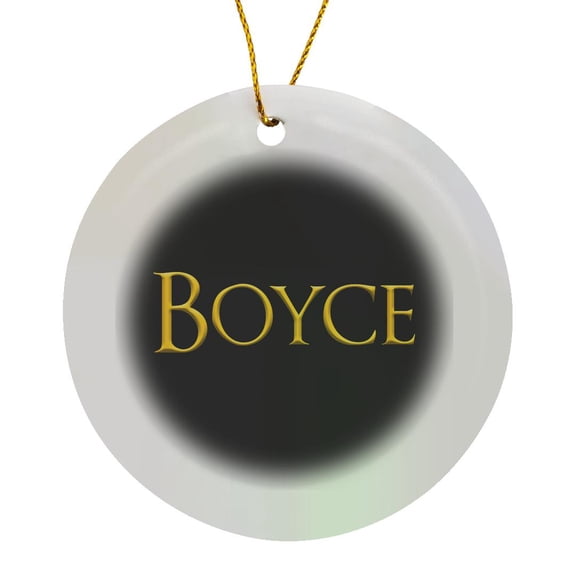 3drose, Boyce Trendy Man Name in America. Yellow on Black Gift or Charm, Circle Porcelain Ornament
