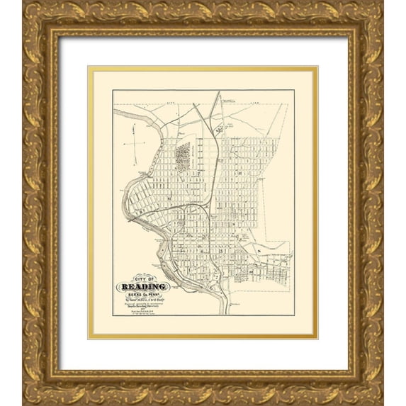 Boyd 15x17 Gold Ornate Wood Framed with Double Matting Museum Art Print Titled - Reading Pennsylvania - Boyd 1877