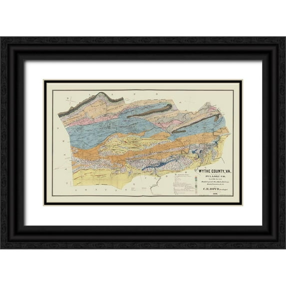 Boyd 24x16 Black Ornate Wood Framed with Double Matting Museum Art Print Titled - Wythe County Virginia - Boyd 1890
