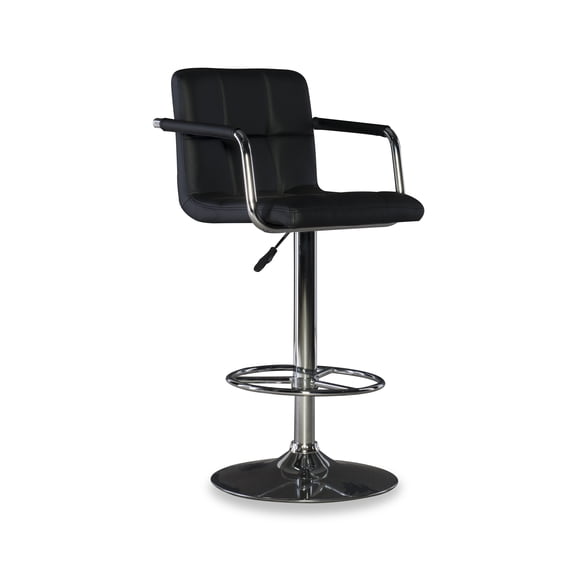 Boyd Adjustable Bar Stool with Metal Base and Swivel, Chrome with Black Faux Leather