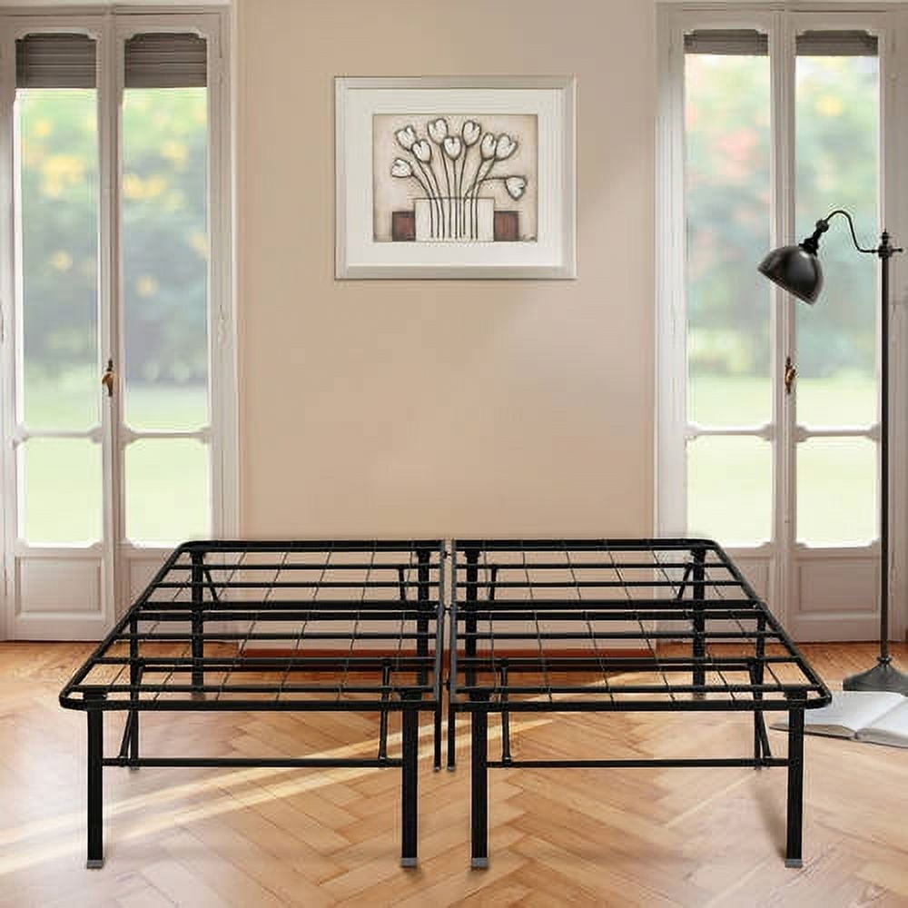 California King Black Metal Platform Bed Frame with Storage