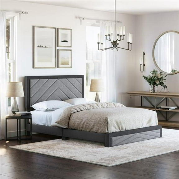 Sleep Sync Boyd Sleep Barcelona Diagonal Linen Upholstered Platform Bed Frame Charcoal Queen