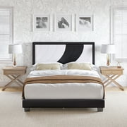 Boyd Sleep Bree White/Black Faux Leather Full Size Fully Upholstered Platform Bed Frame with Adjustable Headboard