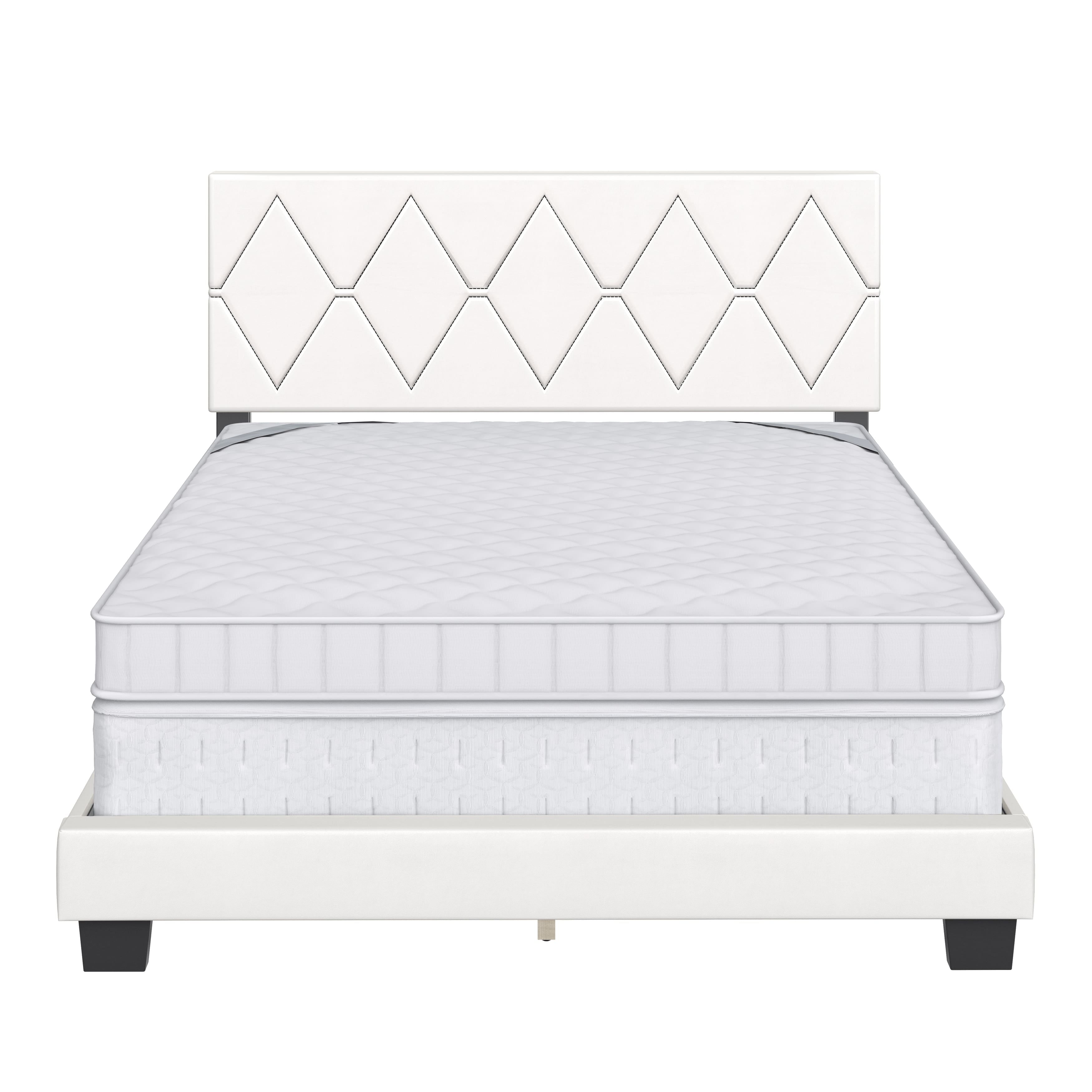 Ciara Contemporary Full Double Diamond Stitched Faux Leather Platform Bed
