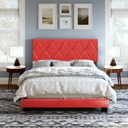 Boyd Sleep Charlat Red Faux Leather Full Size Fully Upholstered Platform Bed Frame with Adjustable Headboard, Qualified Box Spring or Foundation Required for Use