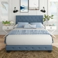 thumbnail image 1 of Boyd Sleep Chloe Blue Linen Full Size Fully Upholstered Platform Bed Frame with Adjustable Headboard, 1 of 11