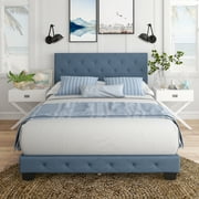 Boyd Sleep Chloe Linen Upholstered Platform Bed Frame, Blue, Full