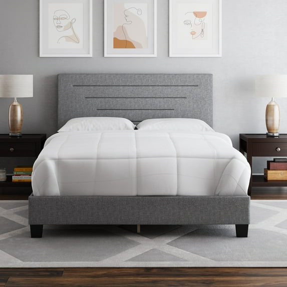 Boyd Sleep Cordoba Gray Linen Twin Size Fully Upholstered Platform Bed Frame with Adjustable Headboard, Qualified Box Spring or Foundation Required for Use