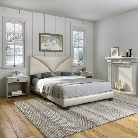 Boyd Sleep Cornerstone Silver Faux Leather Full Size Upholstered Platform Bed, Qualified Box Spring or Foundation Required for Use