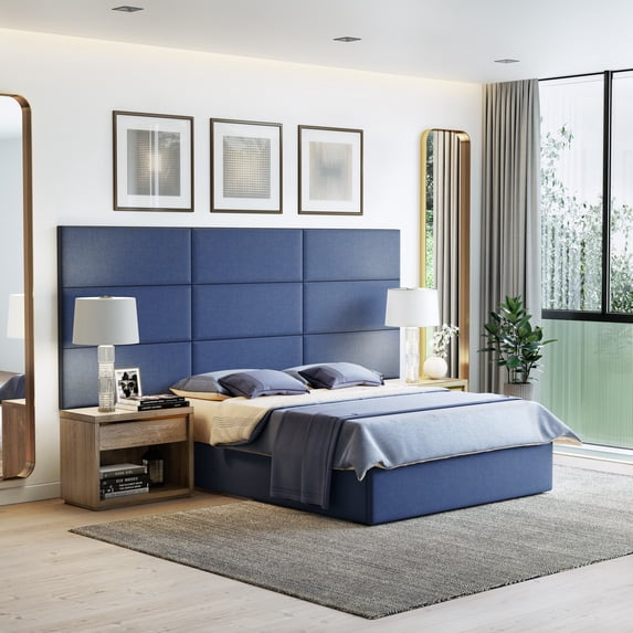 Boyd Sleep Customizable Upholstered Wall Decor Panels, Blue Linen, Set of 4