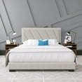 thumbnail image 1 of Boyd Sleep Diagonal Off White Linen Queen Size Fully Upholstered Platform Bed Frame with Adjustable Headboard, Qualified Box Spring or Foundation Required for Use, 1 of 13
