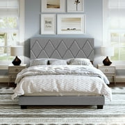 Boyd Sleep Diamond Gray Linen Twin Size Fully Upholstered Platform Bed Frame with Adjustable Headboard, Qualified Box Spring or Foundation Required for Use