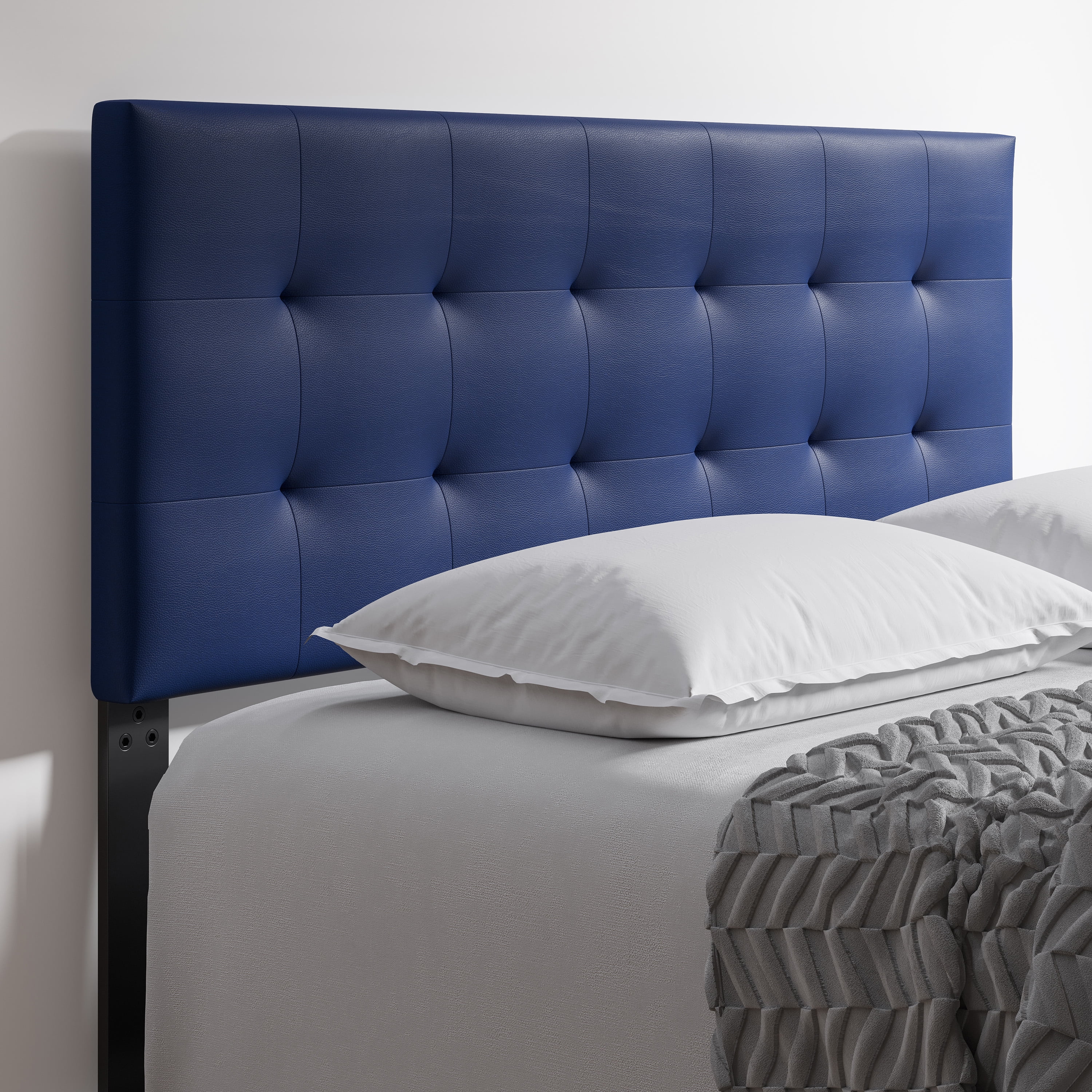 Blue leather online bed frame