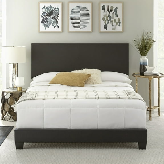 Boyd Sleep Florence Black Faux Leather King Size Fully Upholstered Platform Bed Frame with Adjustable Headboard, Qualified Box Spring or Foundation Required for Use