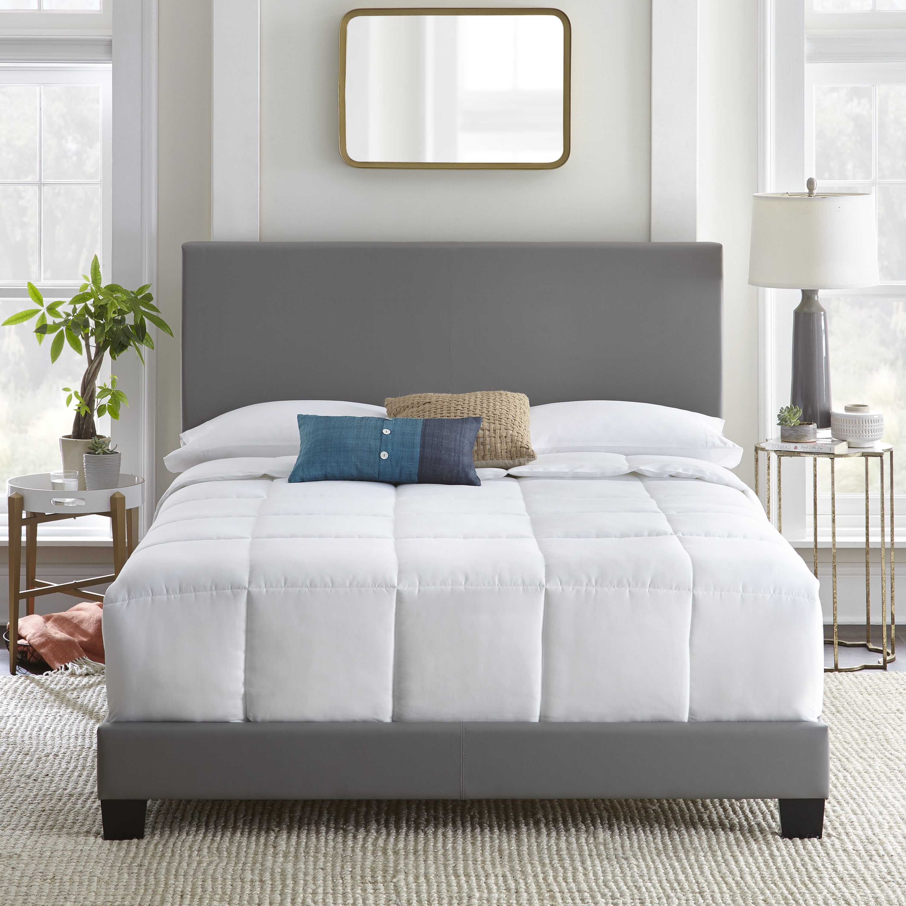 Boyd Sleep Florence Gray Faux Leather King Size Fully Upholstered Platform Bed Frame with Adjustable Headboard, Qualified Box Spring or Foundation Required for Use