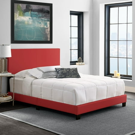 Boyd Sleep Florence Red Faux Leather Queen Size Upholstered Platform Bed, Qualified Box Spring or Foundation Required for Use
