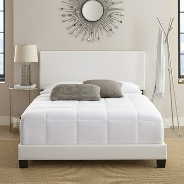 Boyd Sleep Florence White Faux Leather Queen Size Fully Upholstered Platform Bed Frame with Adjustable Headboard, Qualified Box Spring or Foundation Required for Use