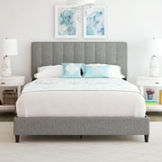 Boyd Sleep Leah Gray Linen Full Size Fully Upholstered Platform Bed Frame with Adjustable Headboard