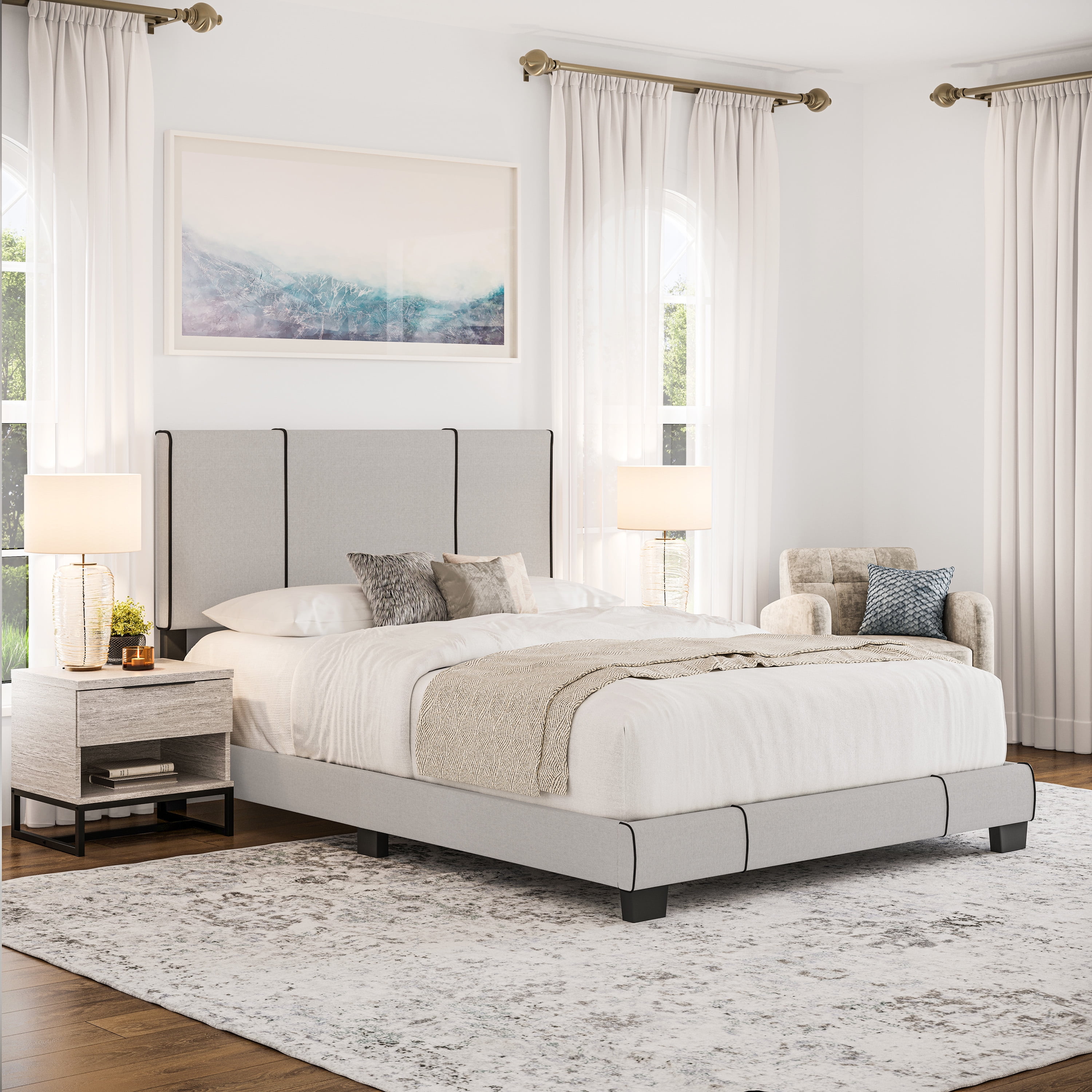Boyd Sleep Lucena Linen Upholstered Platform Bed Off White