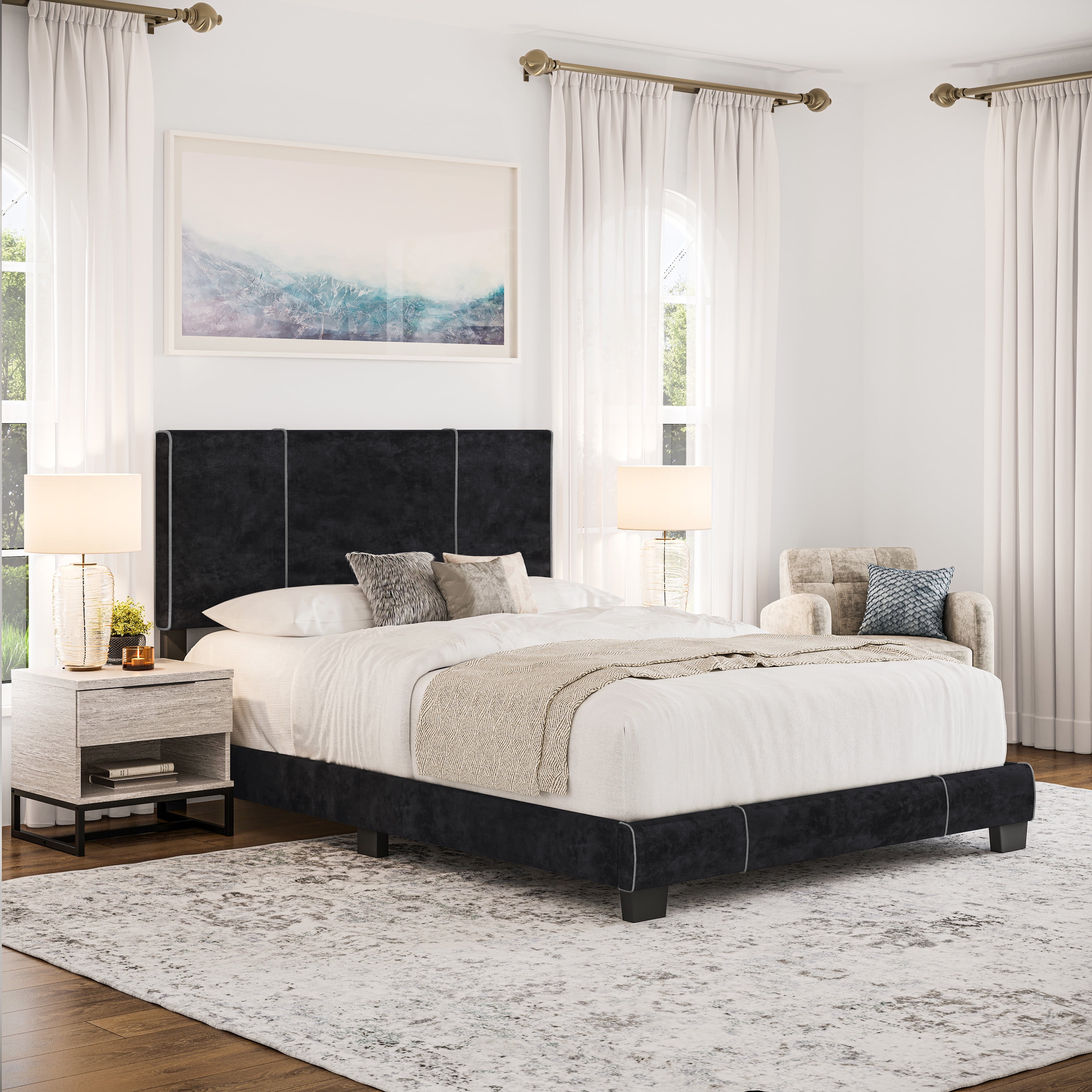 Boyd Sleep Lucena Linen Upholstered Platform Bed Off White Queen