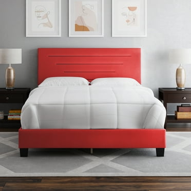 Boyd Sleep Luxembourg Red Faux Leather Queen Size Fully Upholstered Platform Bed Frame with Adjustable Headboard, Qualified Box Spring or Foundation Required for Use