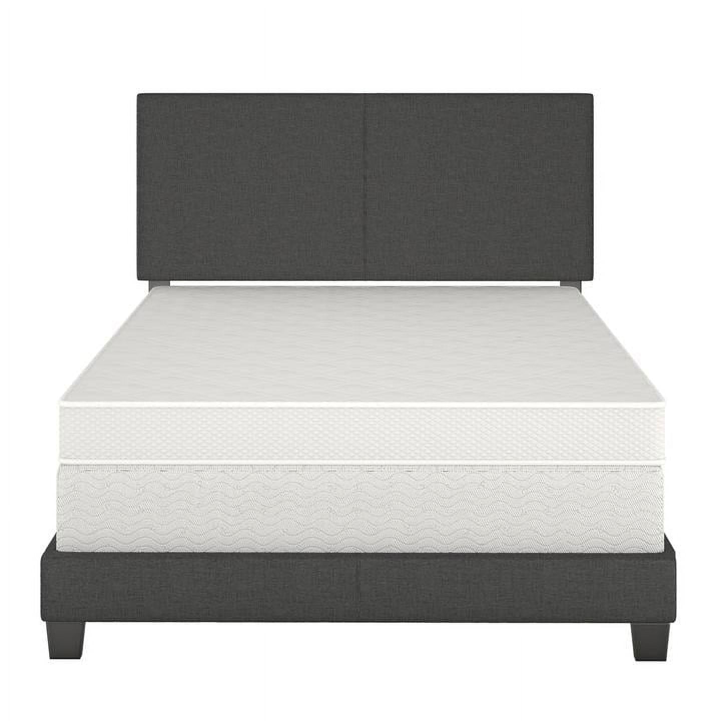 Queen Black Upholstered Linen Platform Bed with Slats