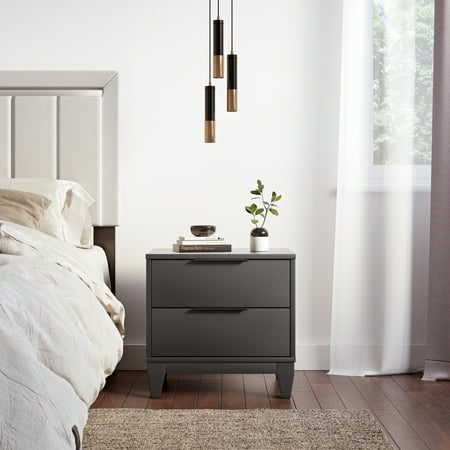 Boyd Sleep Mackay Modern Double Drawer Nightstand, Black