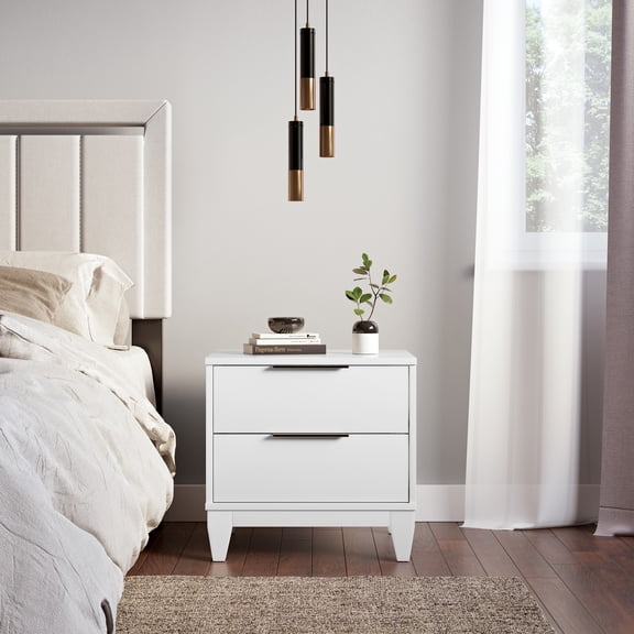 Boyd Sleep Mackay Modern Double Drawer Nightstand, White