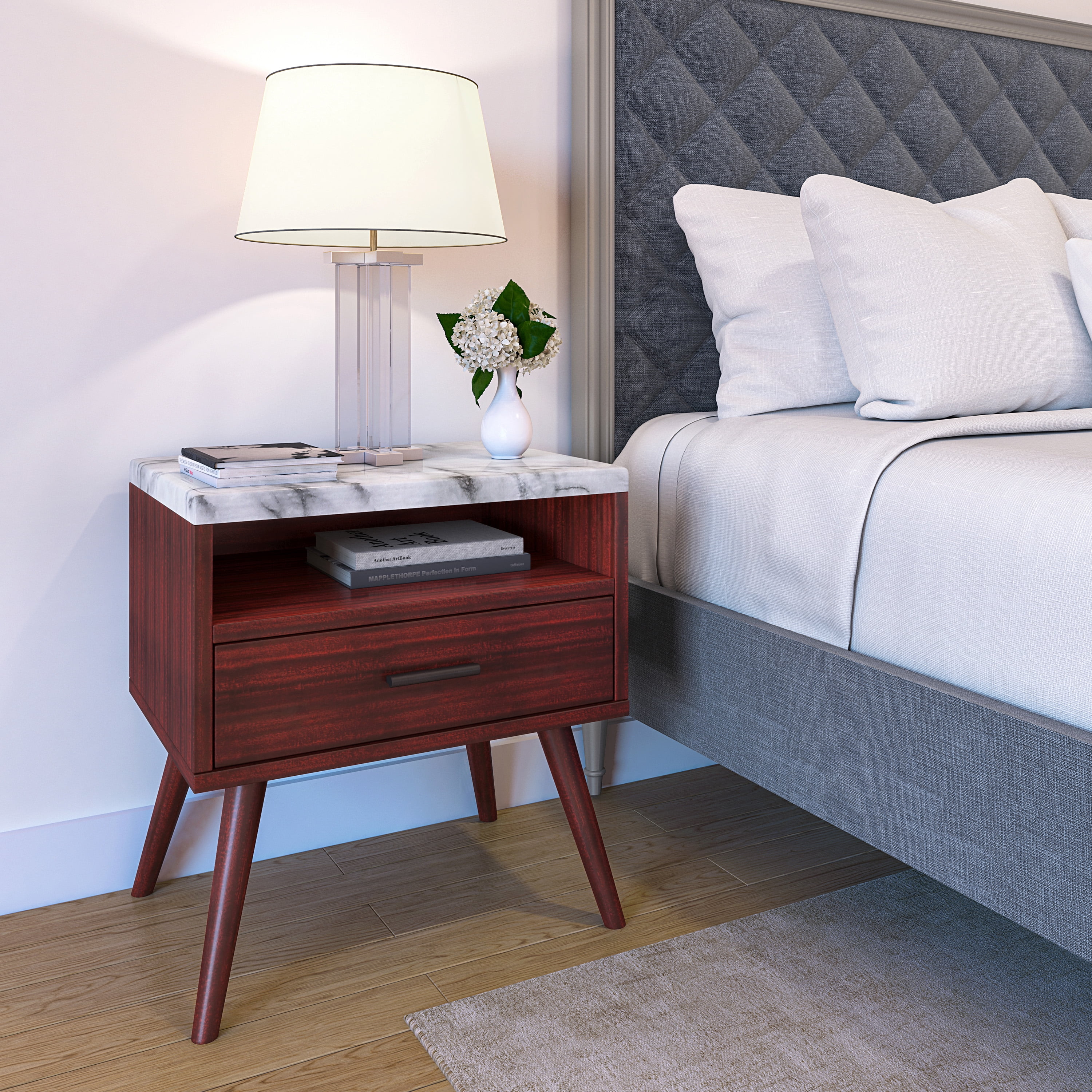 Mid century marble top nightstand deals