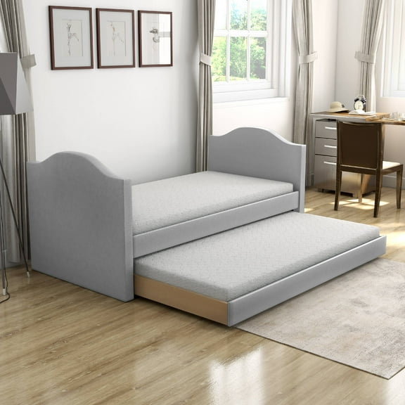 Boyd Sleep Messina Gray Upholstered Faux Leather Daybed with Trundle, Twin