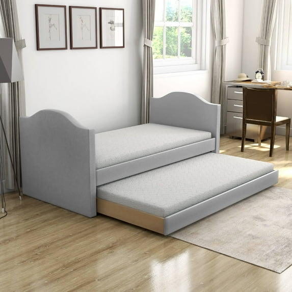 Boyd Sleep Messina Gray Upholstered Faux Leather Daybed with Trundle, Twin