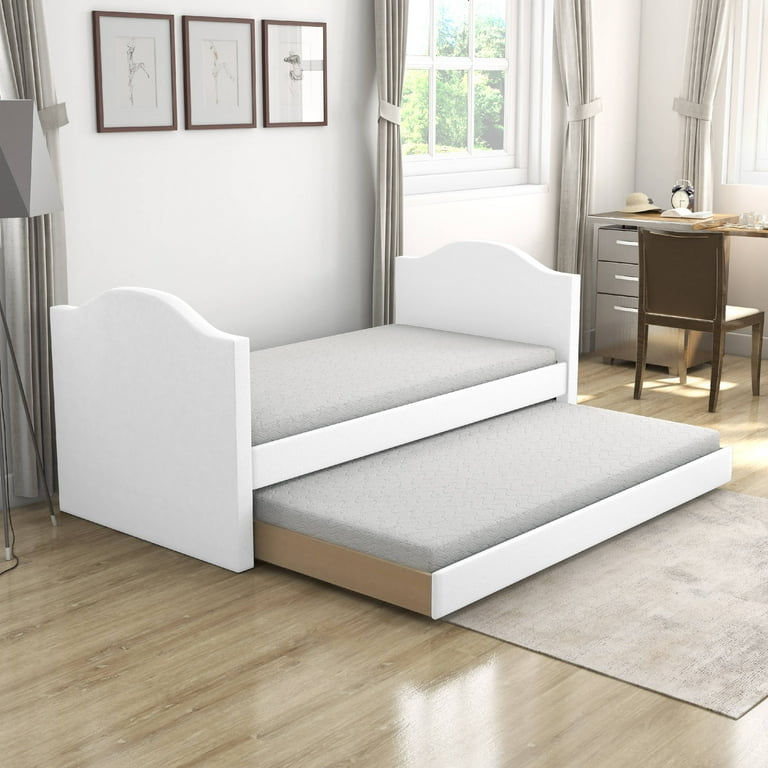 Boyd Sleep Messina Twin Daybed for Adults Upholstered Faux Leather with Trundle White