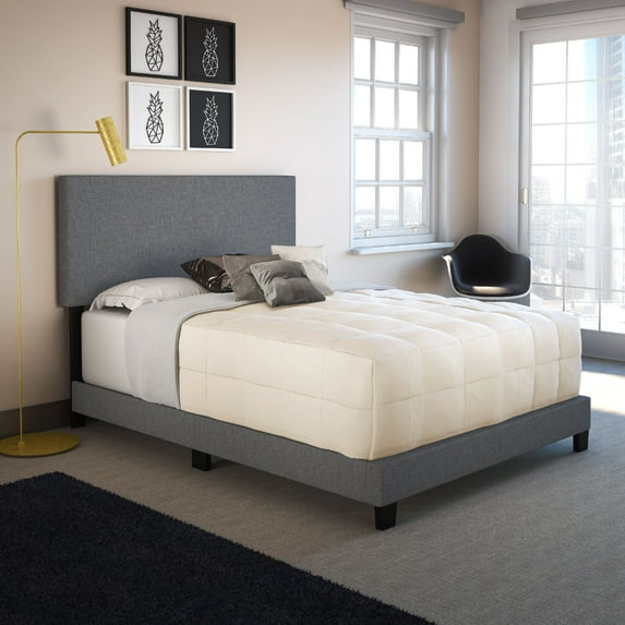 Boyd Sleep Milan Gray Linen Full Size Fully Upholstered Platform Bed Frame with Adjustable Headboard, Qualified Box Spring or Foundation Required for Use