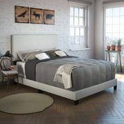 Boyd Sleep Milan Off White Linen Full Size Fully Upholstered Platform Bed Frame with Headboard, Qualified Box Spring or Foundation Required for Use
